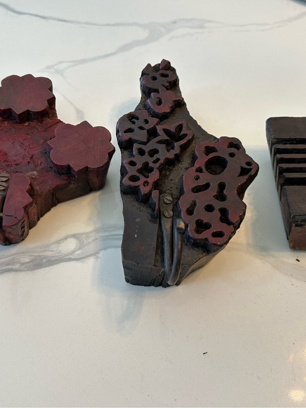 3- Two’s Company Hand-Carved Floral Wooden Hooks Block Stamp